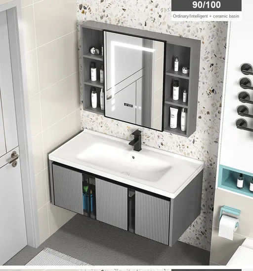 Modern Style Home Furniture Sanitary Ware Water Resistant Aluminum Cabinet Set Bathroom Vanity