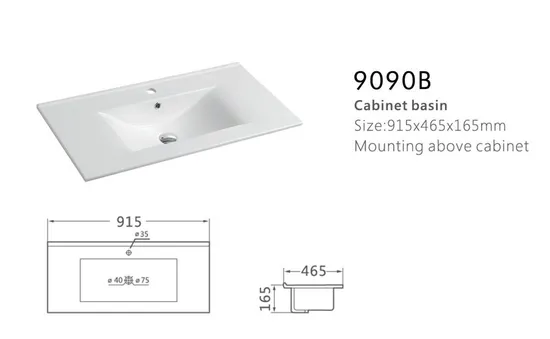 Ceramic Lavatory Wash Basin Rectangle Undermount Thin Edge Vanity Top Single Cabinet Bathroom Sink Wash Basin
