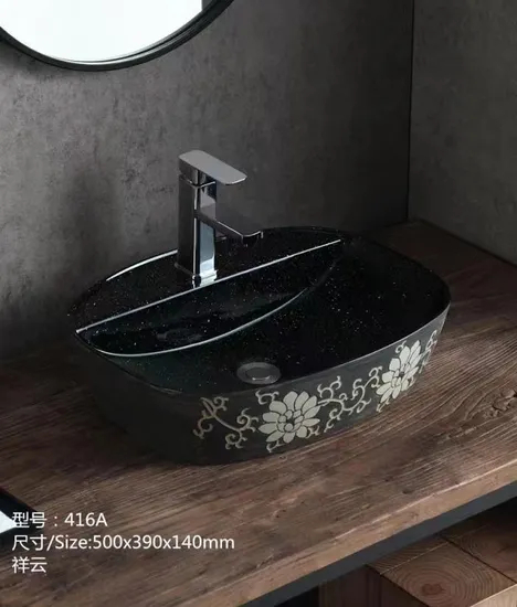 High Quality Modern Art Basin Ceramic Black Bathroom Sink Counter Top Hand Wash Basin