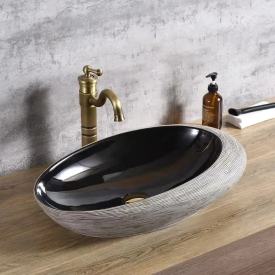 Sanitary Ware Golden Counter Top Round Wash Basin Bathroom Ceramic Hand Electroplating Art Basin