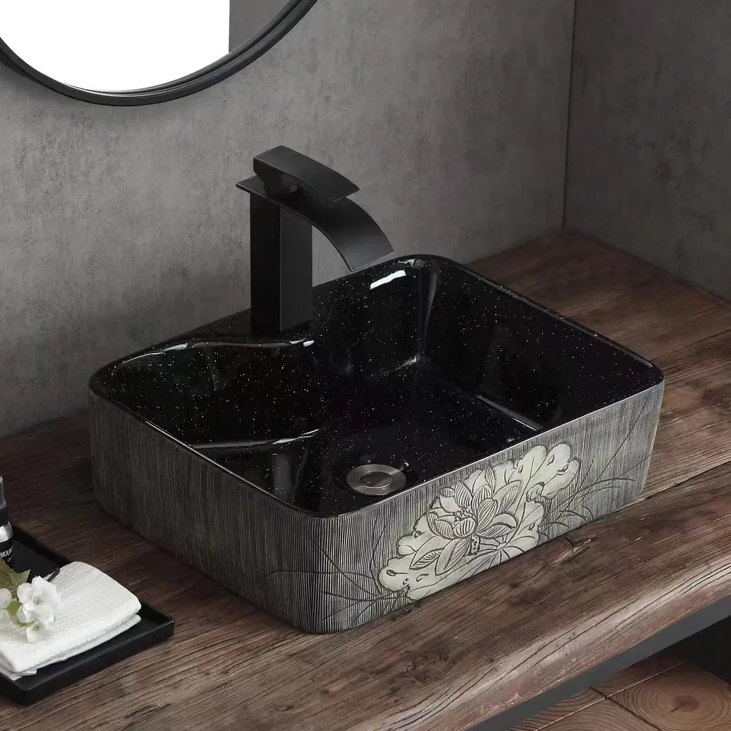 Rectangle Round Gold Wash Above Counter Home Hotel Restaurant Washroom Bathroom Sinks
