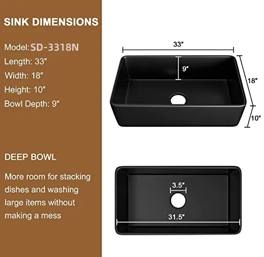 China Wholesale 30-Inch Kitchen Sink Fireclay Apron -Front Farmhouse Deep Black Farmhouse Sink