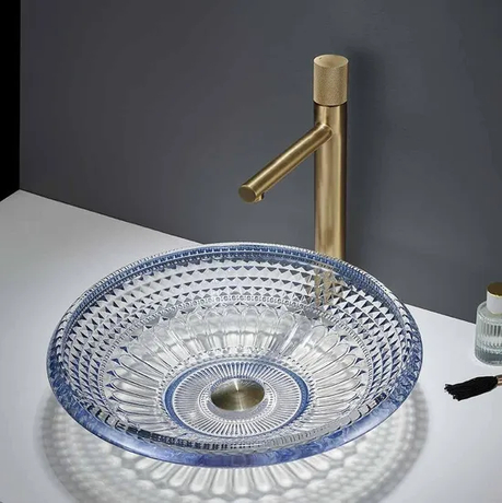 Modern Hotel Sanitary Ware Light Luxury Diamond Color Crystal Glass Bowl Bathroom Basin Makeup Table Sink