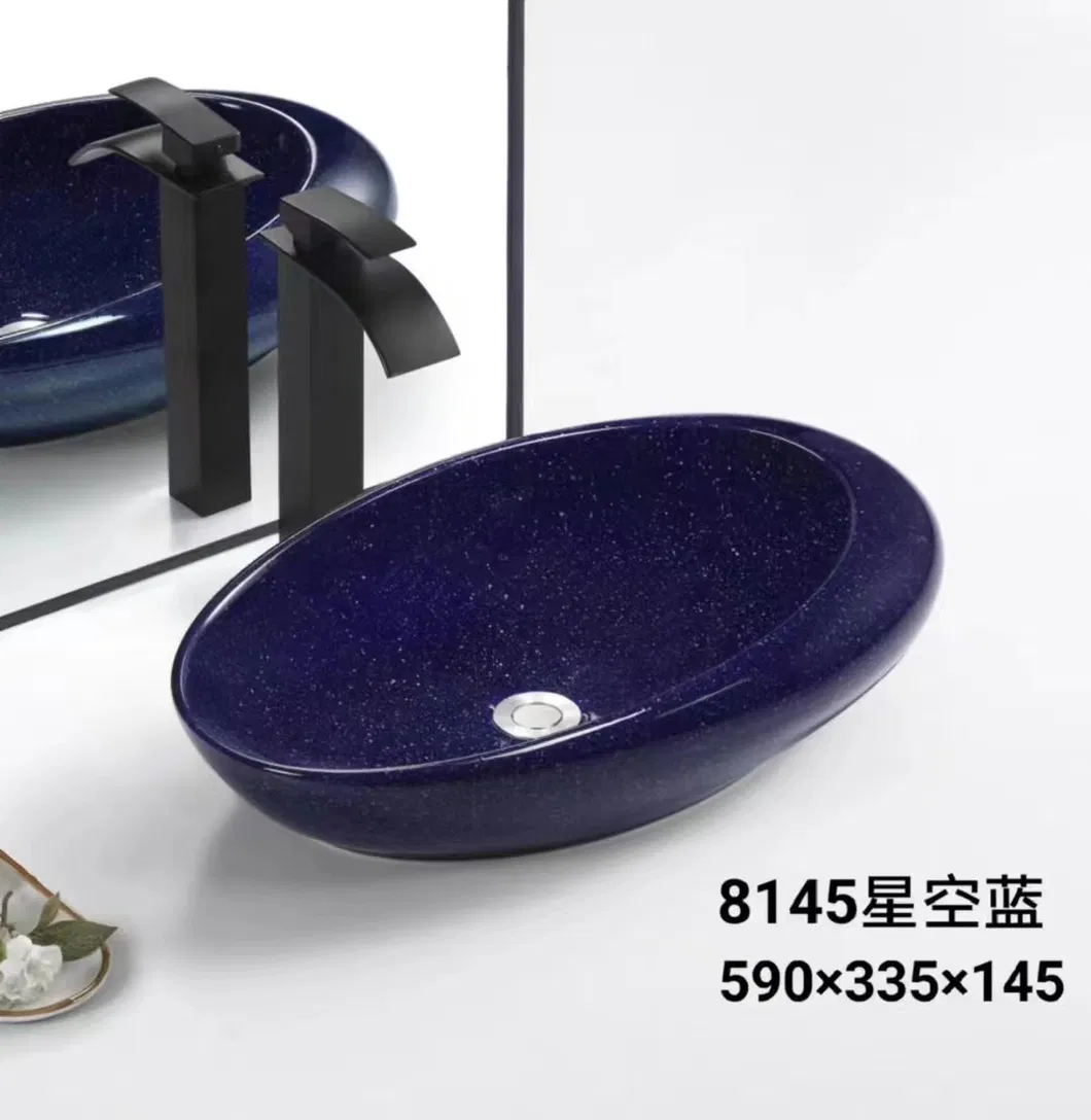 Ceramic Sanitary Ware Bathroom Sinks Round Shape Table Top Wash Basin for Hotel
