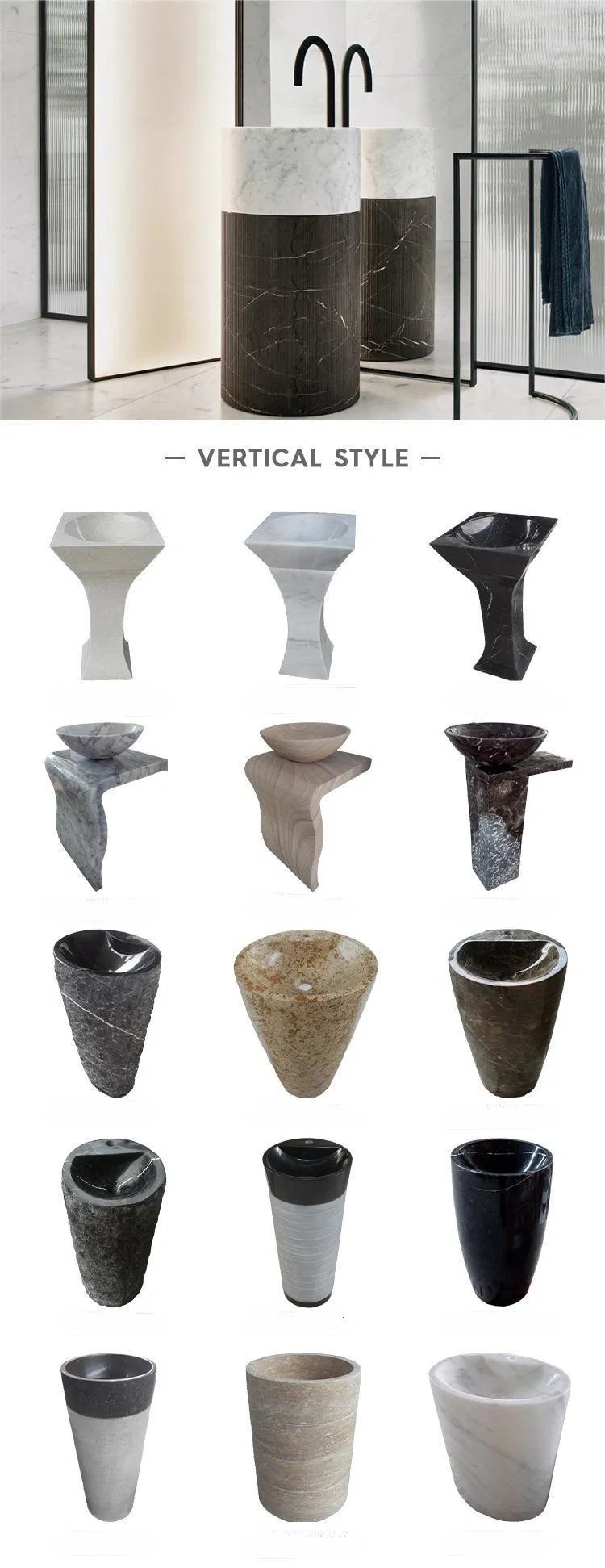 Different Stone Basin Vessel Bathroom Counter Top Marble Sink