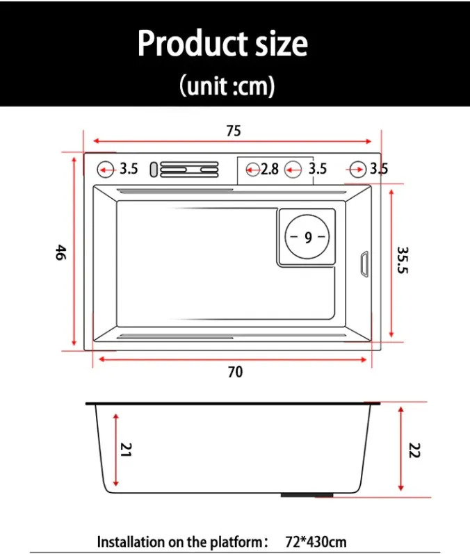Black Luxury Modern 304 Stainless Steel Multifunctional Waterfall Kitchen Sink