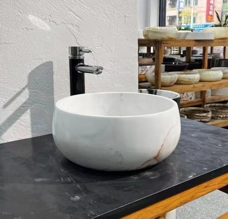 Customized Hot Sale Wash Stone White Marble Basin Art Bathroom Sink