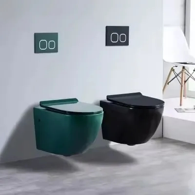China Factory Color Wall Hung Toilet Ceramic Rimless Wall Mounted Toilet Color Glaze Wall Hung Toilet