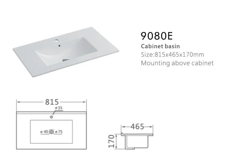 Ceramic Lavatory Wash Basin Rectangle Undermount Thin Edge Vanity Top Single Cabinet Bathroom Sink Wash Basin