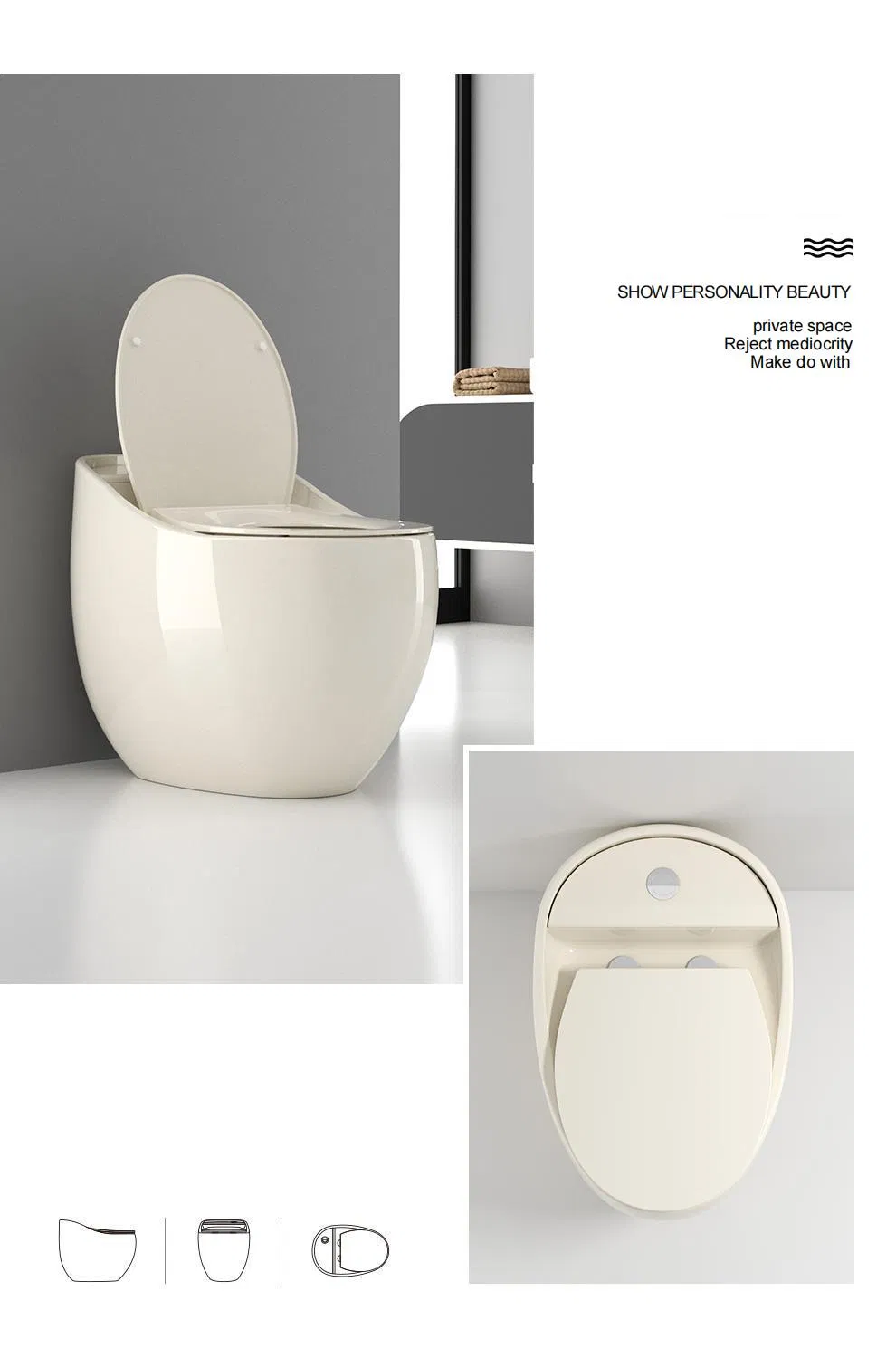 China Manufacturer New Egg Shape Colorful Toilet Siphon Jet Flush Toilet Seat Wc Bowl Saving Water Bathroom One Piece Toilet