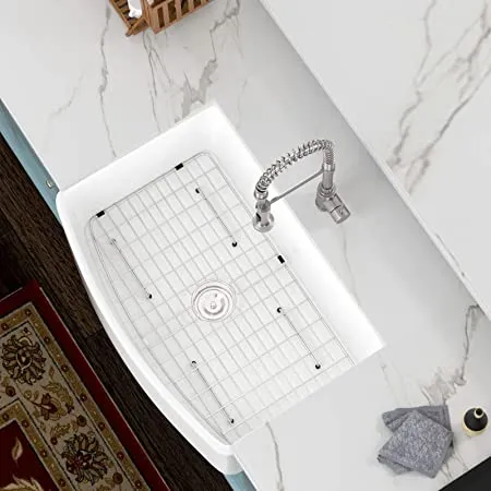 33&prime;&prime; X 20&prime;&prime; Farmhouse Kitchen Sink Curved Apron Front White Fireclay Ceramic Porcelain Single Bowl Farmer Kitchen Sink Basin