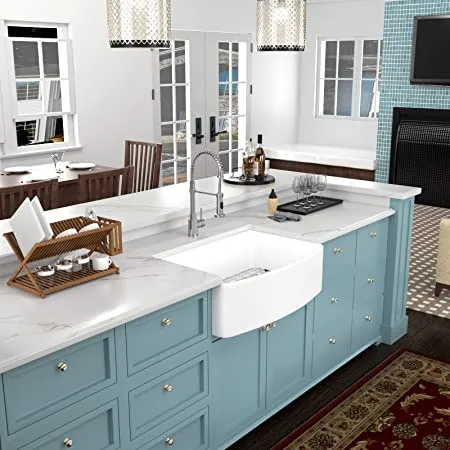 33′′ X 20′′ Farmhouse Kitchen Sink Curved Apron Front White Fireclay Ceramic Porcelain Single Bowl Farmer Kitchen Sink Basin