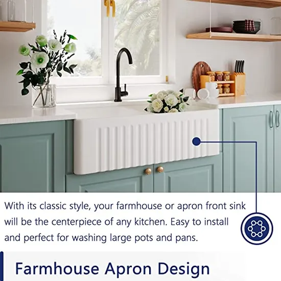 33 Inch Double Bowl White Kitchen Sink Apron Front Ceramic Porcelain Fireclay Farm Deep Sinks